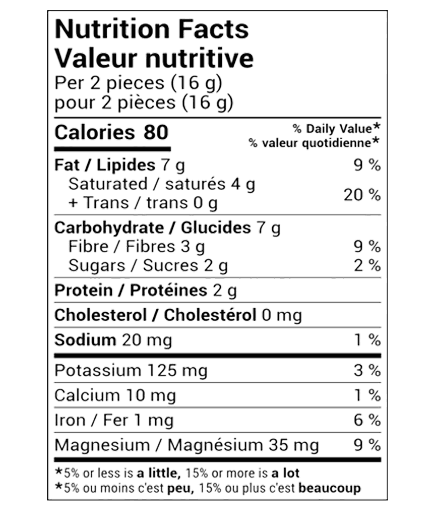 nutirtion fact of dark chocolate 84% cooca