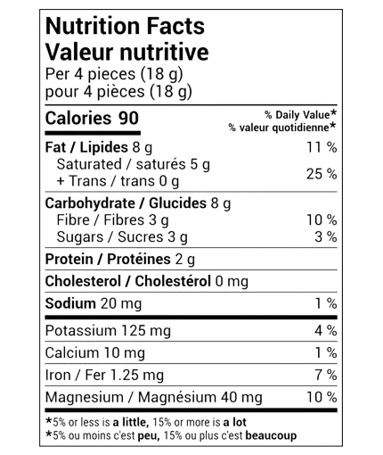 Nutrition Facts of dark chocolate 84 cocoa