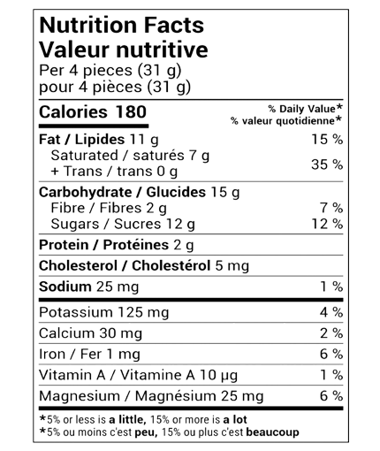 hazelnut bar Nutrition Facts