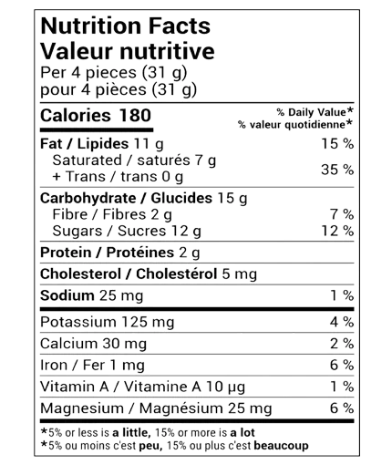 hazelnut bar Nutrition Facts